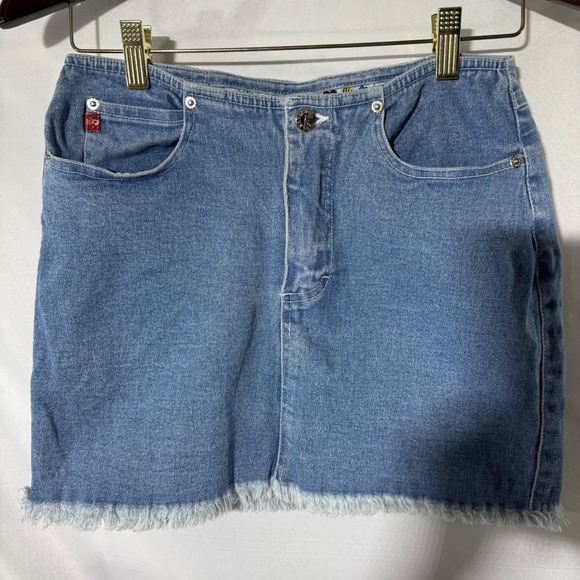 Mudd Denim Mini Skirt Frayed Hem Y2K Vintage Light Wash‎ Size 5 - Picture 1 of 7